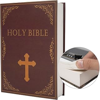 Real Paper Diversion Book Safe Storage Box, Dictionary Secret Safe with Code Lock/Key, flip Book Hidden Safe (M Combination, Bible)