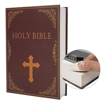 With key and combination lock, real paper transfer book safe for jewelry, money and cash, hollow with hidden compartment (M Combination, Bible)