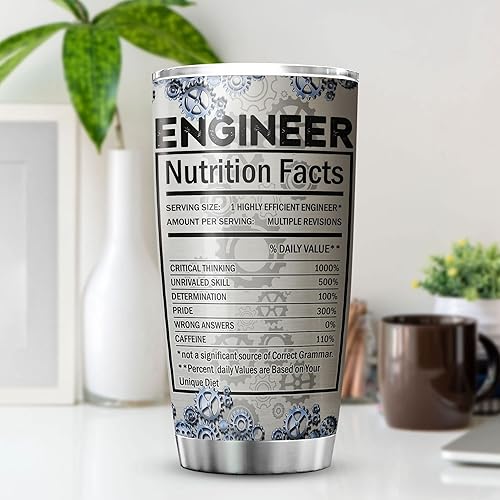 Miniatura 4 de Vaso de ingeniero para hombres, con datos nutricionales, con tapa, 20 onzas, regalos de ingeniería para estudiantes universitarios, tazas de acero