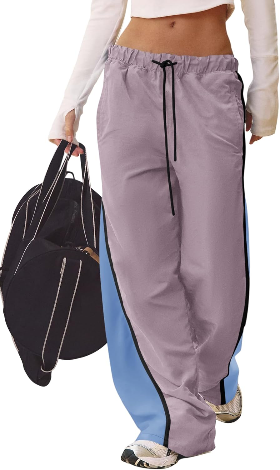 Panadila Women Wide Leg Track Pants Y2K Parachute Pants Color Block Baggy Sweatpants Elastic Waist Trousers - Image 3