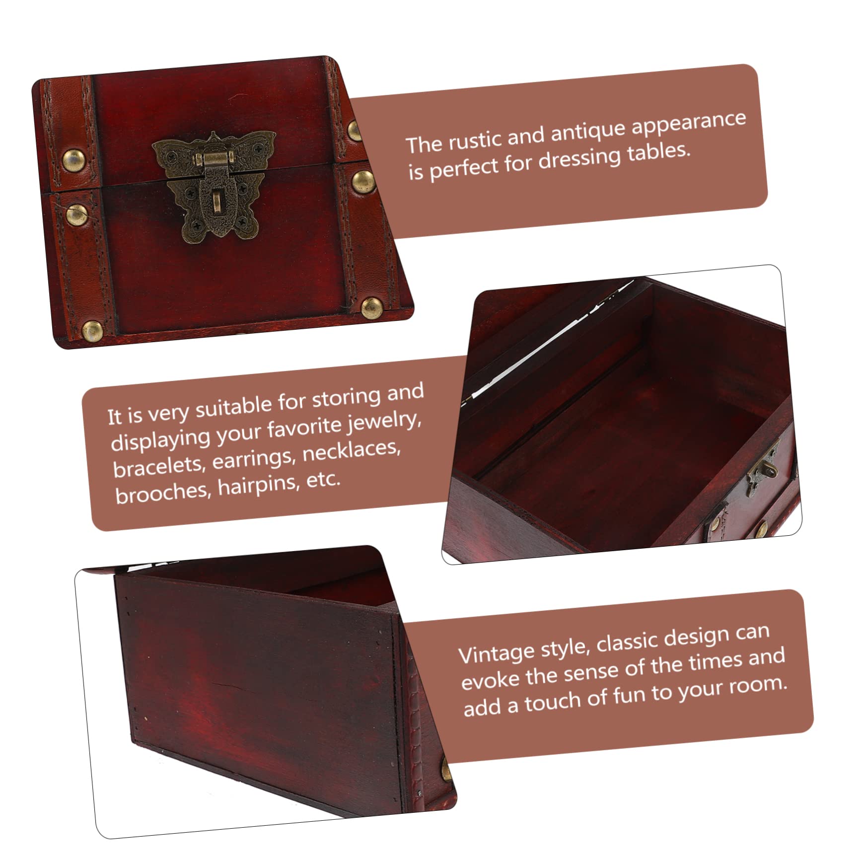 1 caja de unid cofre del tesoro antiguo pendientes decoración cajas de joyería cajas antiguas contenedor con tapa estuche de joyería de viaje organizador de artículos diversos contenedor de joyería re