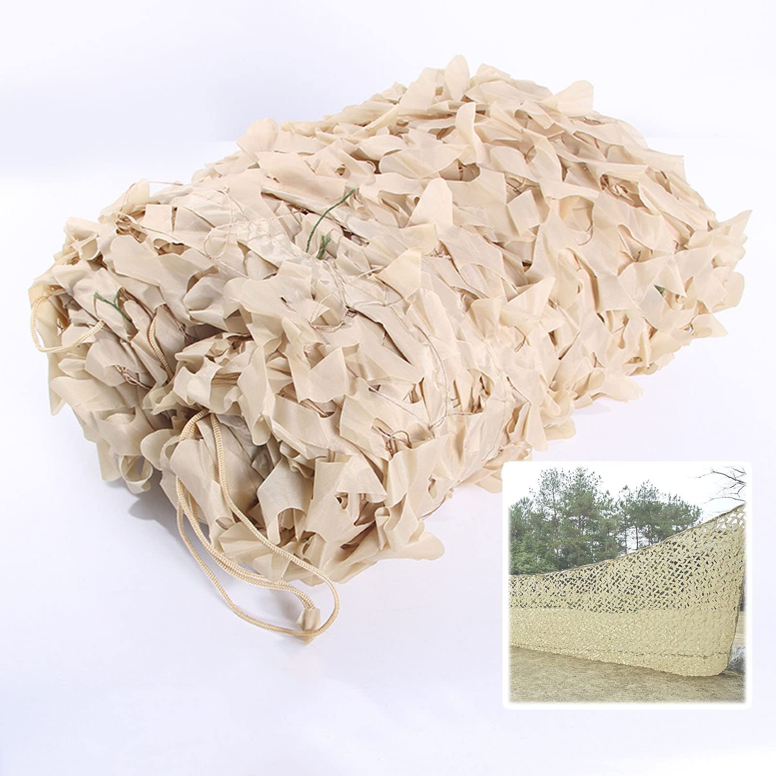 Military Reinforced Camouflage Netting, Beige Shade Net, Hunting Camo Netting, for Camping, Decoration, Car Cover, Sunscreen Camouflage Net, Anti-ultraviolet/ Anti-aging,Beige-6x8m(19.7*26.2ft)