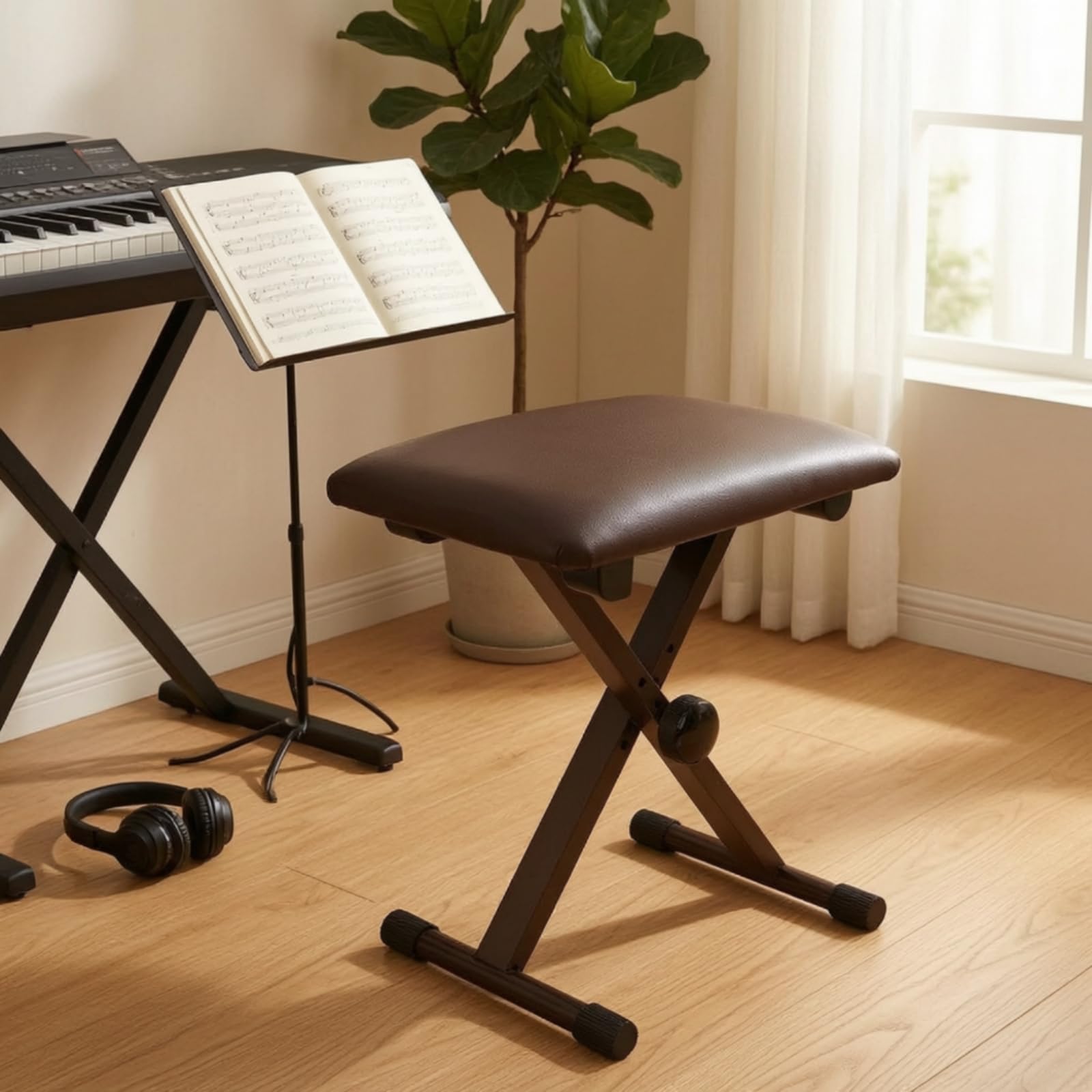 Banco Plegable con Asiento Acolchado Portátil Banco Piano Antislizan Banqueta para Pianistas, clistas