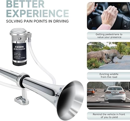 Miniatura 19 de FARBIN Kit de bocina de aire de 12 V 150 db, bocina de tren para coche, bocina de aire para camión, bocina de camión ruidosa con interruptor