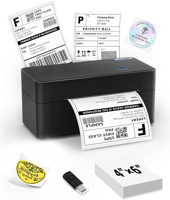 Thermal Label Printer 4x6, USB Shipping Label Printer for Amazon, Shopify, Royal Mail, DPD