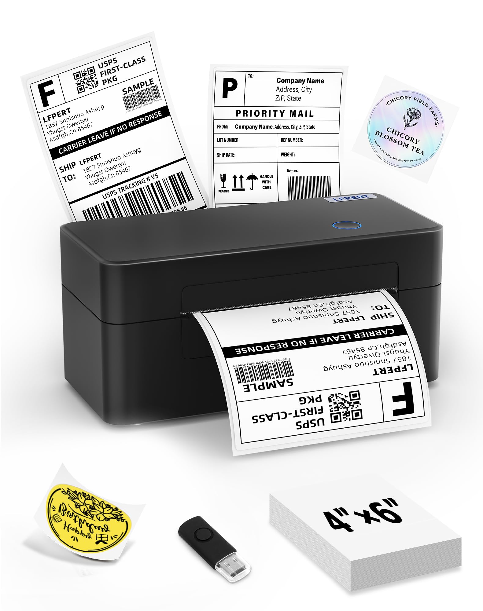 Impresora de Etiquetas térmica USB 4x6, DB402 Impresora Etiquetas Autoadhesivas, Ideal para pequeños Negocios y Doméstico, Compatible con Windows, Mac, Chromebook, Linux DHL y UPS, Negro