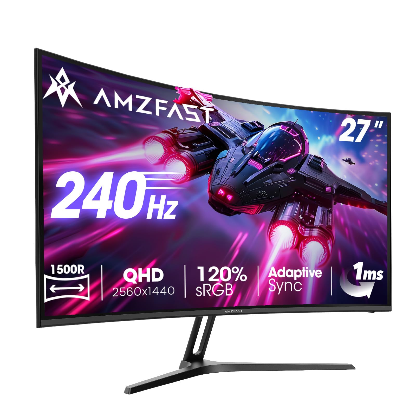 Amzfast 32 Inch Curved Gaming Monitor - 240Hz, Full HD 1920x1080P, 1ms MPRT, Adaptive-Sync, 3500:1 Contrast, DCI-P3 90%, sRGB 125%, HDR, VA 1500R, VESA 100x100MM, HDMI2.0&DP1.4 - AMZG32C1F — view 21