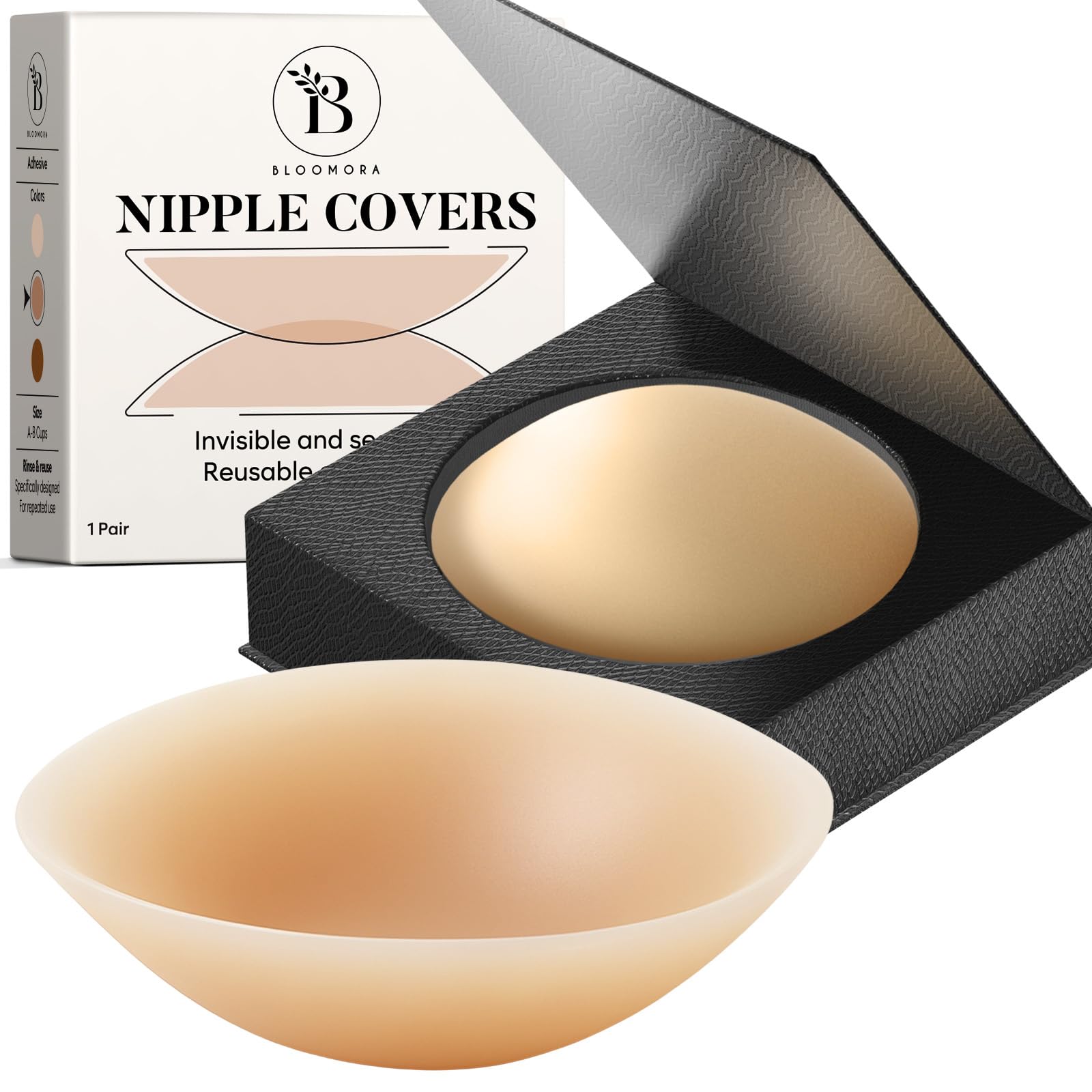 Bloomora Women's Circle Caramel Nipple Covers For – Reusable Sticky Silicone Nipple Pasties With Storage Case – Seamless, Adhesive & Invisible – Size 1 (Cups A–B) – Caramel