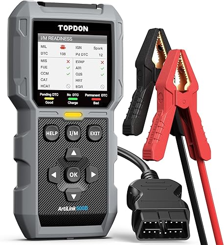 TOPDON AL500B OBD2 - Probador de batería de escáner 2 en 1, diagnóstico OBDII completo, pruebas de batería de 12 V y pruebas de arranque de 12 V24