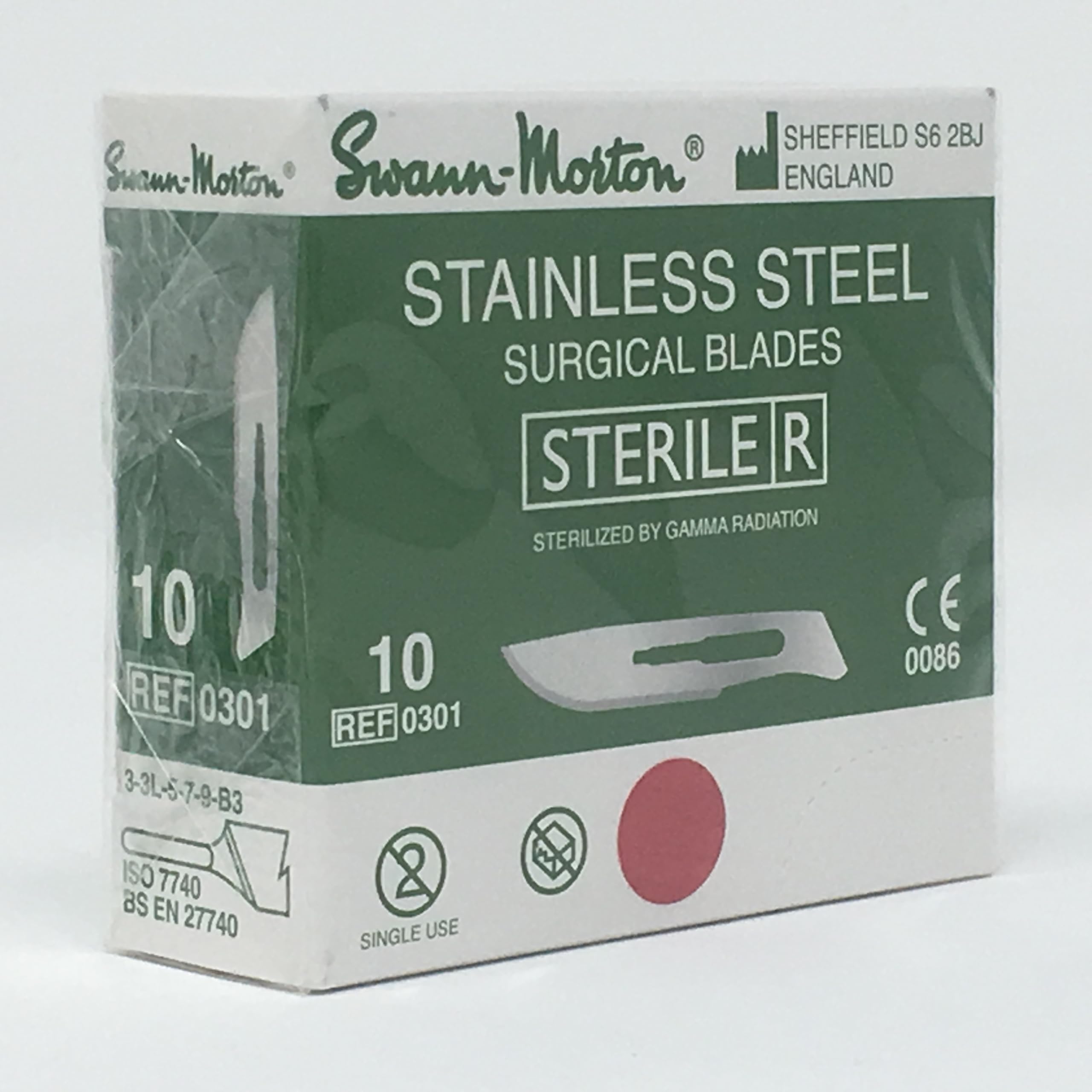 Oryginalny Swann Morton stal nierdzewna sterylne zielone pudełko skalpels CE nr 6, 9, 10, 10A, 11, 11P, 12, 14, 15, 15A, 15C, 15T, nr 16, 18, 19, 20, 21, 22, 22A, 23, 24, 25, 25, 25A, 26, 27 (nr 10 )
