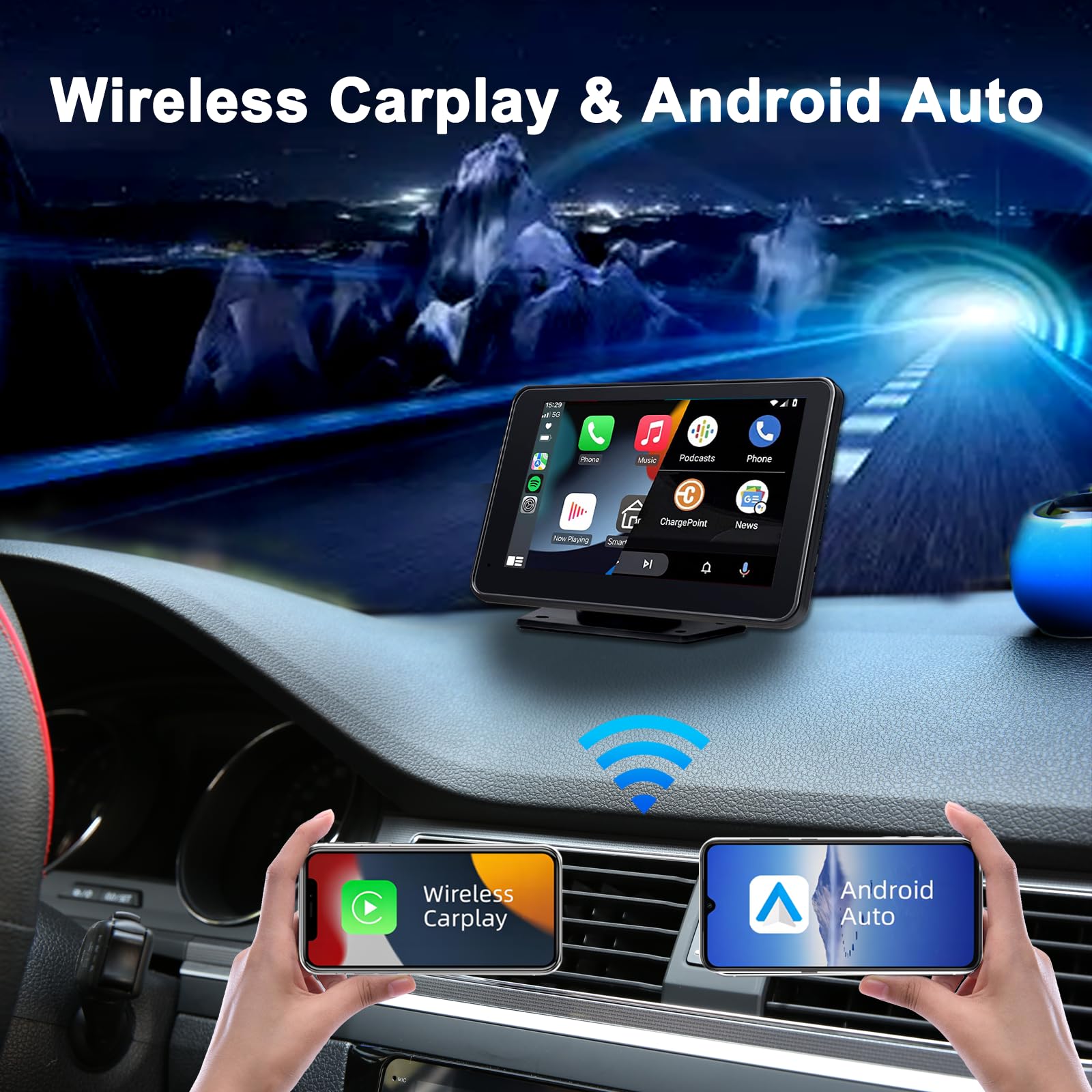 plimpton Portable Carplay Android Auto Screen for Car 7 Inch IPS Touch Screen Wireless Car Play for iOS Driveplay Multimedia Player with Voice Control, BT, Mirror Link for All Vehicle — Amazon image 2