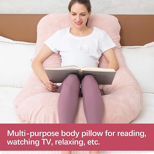 Miniatura 39 de MOON PINE Almohada de embarazo, almohada de cuerpo completo en forma de U para apoyo de maternidad, almohada de dormir con funda para mujeres Azul