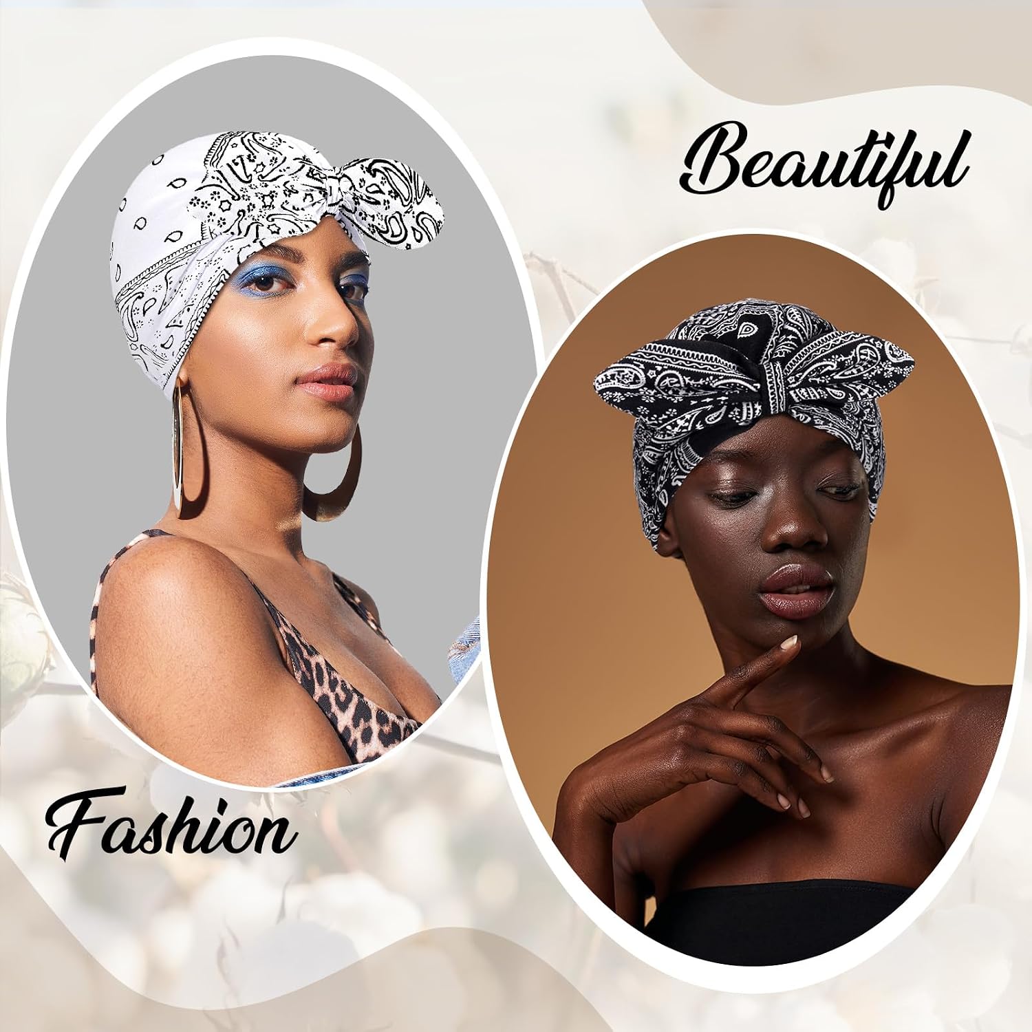 Funtery Satin Sleeping Bonnet Turban for Women Chemo Satin Bonnet Caps Soft Hair Wrap Slouch Beanie, Shower Cap, Cancer
