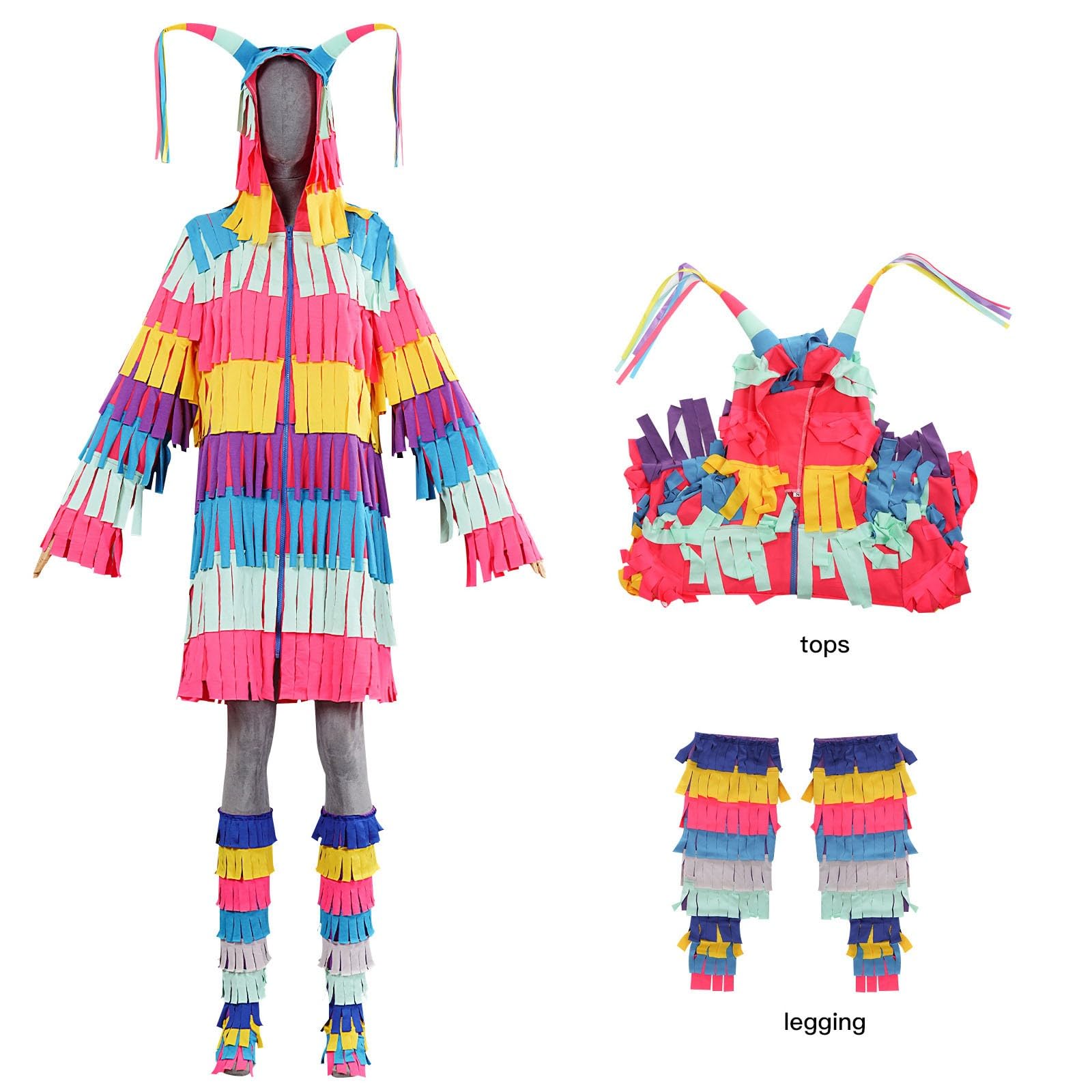 Karneval Kostüm Damen Und Herren Piñata Overall Stulpen Mehrfarbiger Beinstulpen Lustiges Fiesta Outfit Halloween Cosplay Unisex Einteiler Faschingskostüm