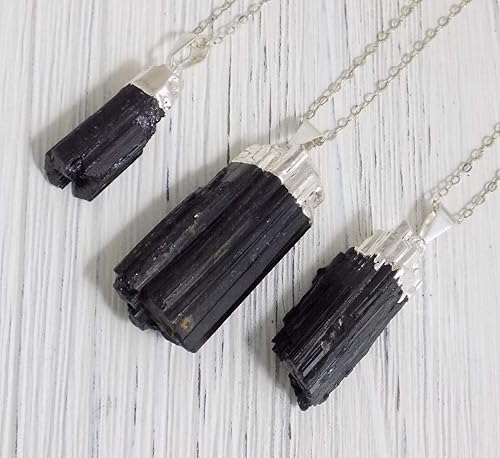 Amazon Com Small Raw Black Tourmaline Necklace Silver Boho Layer 11 94 Handmade Products