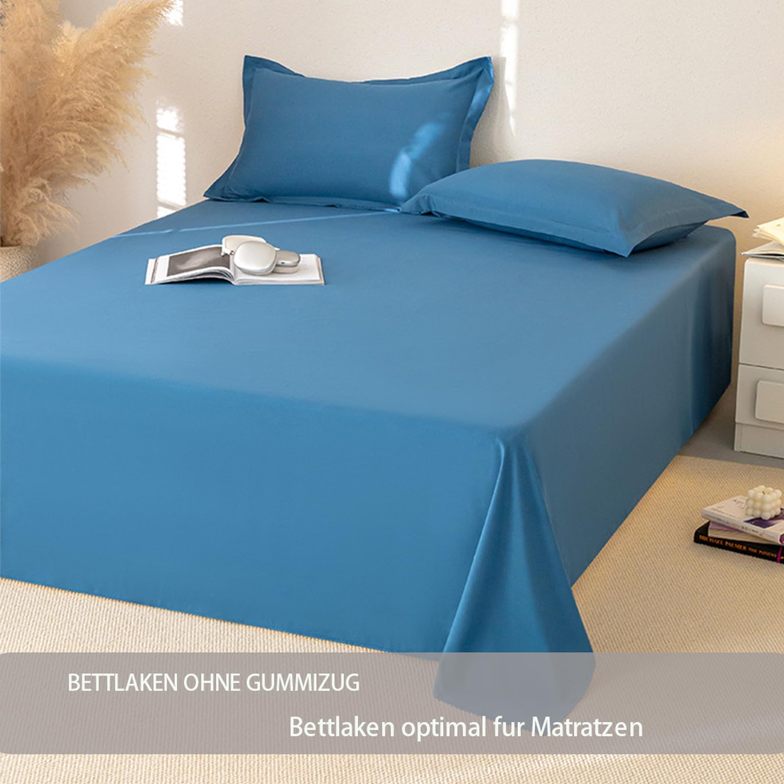 Klasyczne 100% bawełna, żółte prześcieradło 230 x 250 cm dla 2 osób, nieelastyczna pościel, miękkie i trwałe tekstylia, wygodne prześcieradło do dekoracji domu