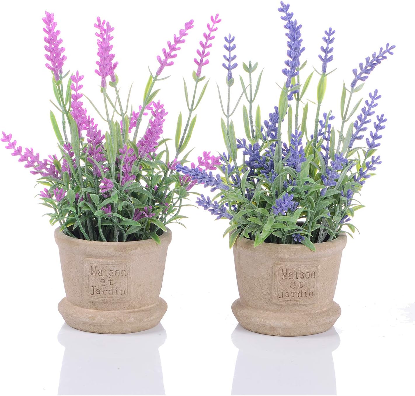 Lavender Artificial Flower Pot - 2 Pack Fake Potted Plants with Decorative Fake Lavender Flowers for House Decorations(Pink and Purple)