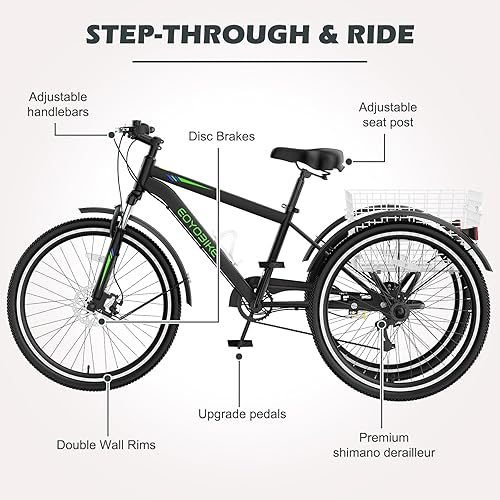 Miniatura 18 de ABORON Triciclo para adultos, bicicleta de 3 ruedas para adultos, triciclo para adultos, llantas de doble pared, triciclo para mujeres y hombres