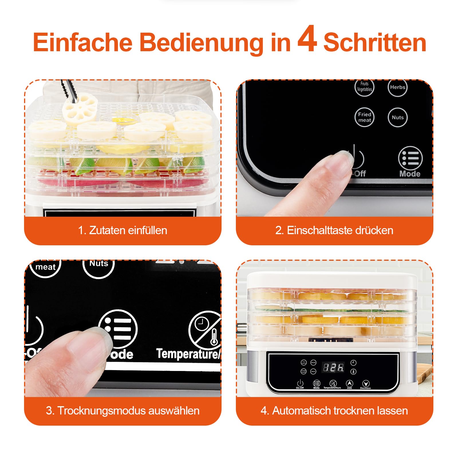 Déshydrateur automatique intelligent à 5 couches avec minuterie de 72 heures, température réglable de 35 à 70 °C et affichage LED pour sécher les fruits, les légumes, la viande