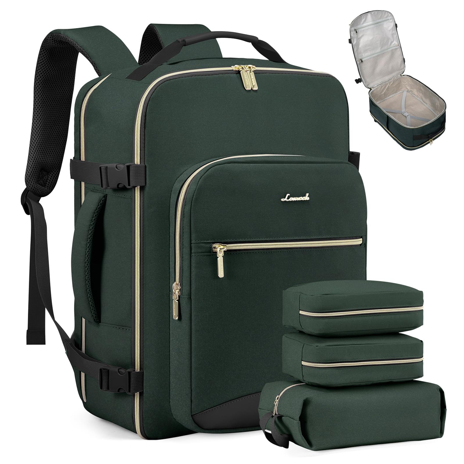 LOVEVOOK 50L Travel Backpack Flight Approved Carry on Backpack,3 Packing Cubes,Waterproof Personal Item Travel Bag,TSA Carry on Luggage Suitcase Travel Essentials,Gifts for Women &amp; Men,fits 18" Laptop