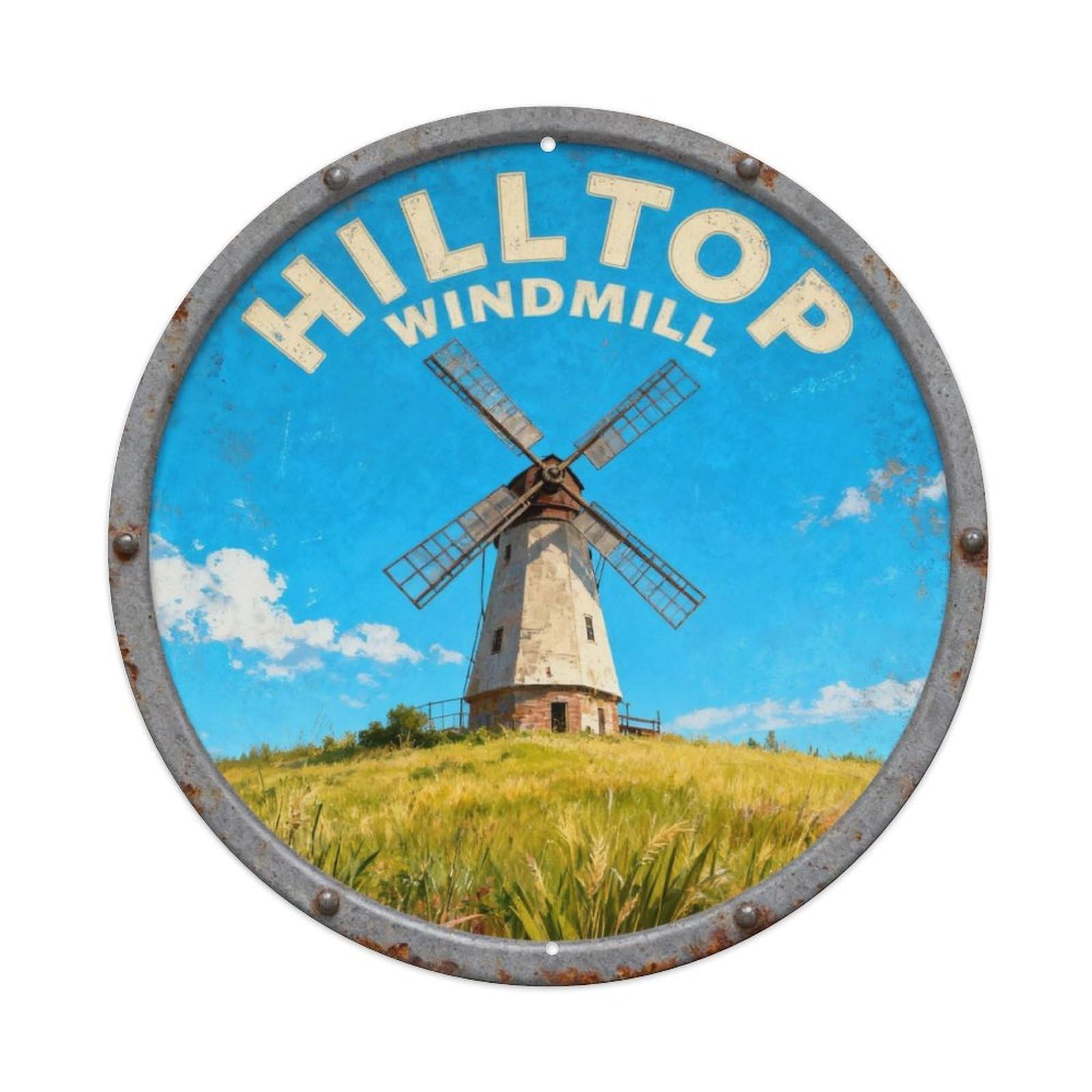 Hilltop Windmill Metal Tin Sign Plaque