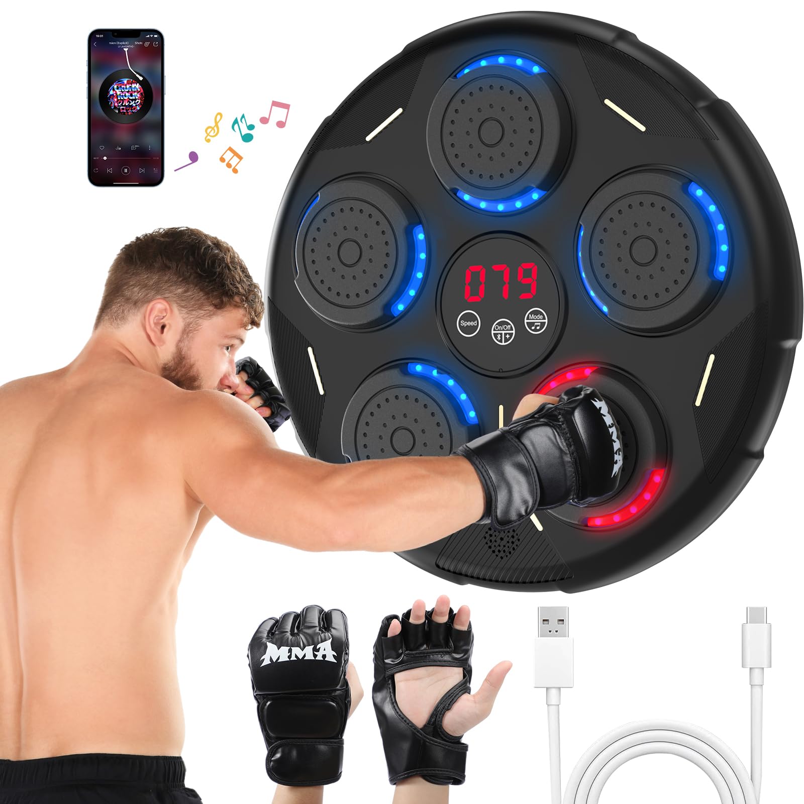 Music Boxing Machine, Smart Bluetooth Boxing Equipment, 9 Modes & 9 Speeds, Boxing Punching Bag with Gloves