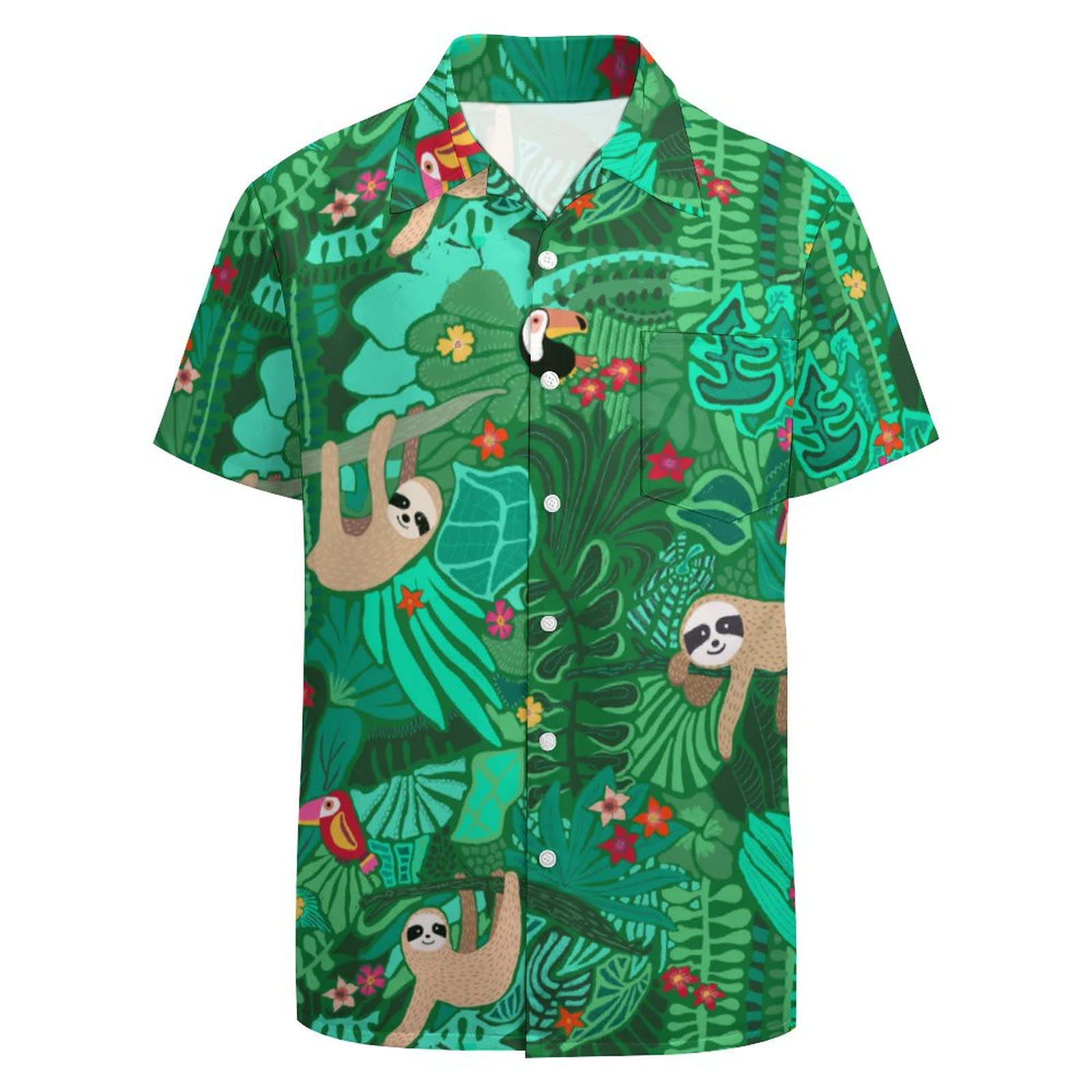 Larsd Men's Sloth Hawaiian Shirt Casual Button Down Short Sleeve Party Shirt Printed Funky Aloha Beach Shirt, Xl