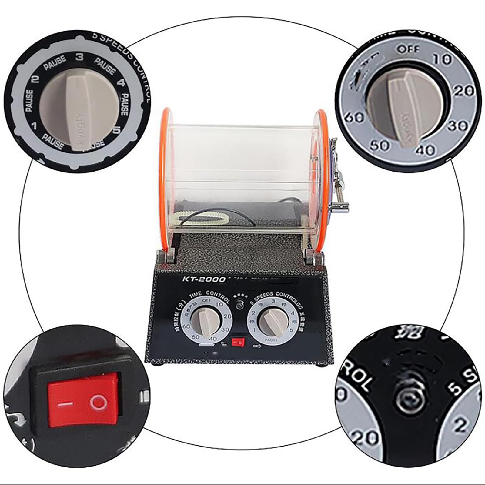 MObyat Machine De Finition De Bijoux, Grande Capacité De 5 Kg, Polisseuse À Tambour, Sens De Rotation, Temps Et Vitesse Réglables, Et Système De Verrouillage Anti-Fuite