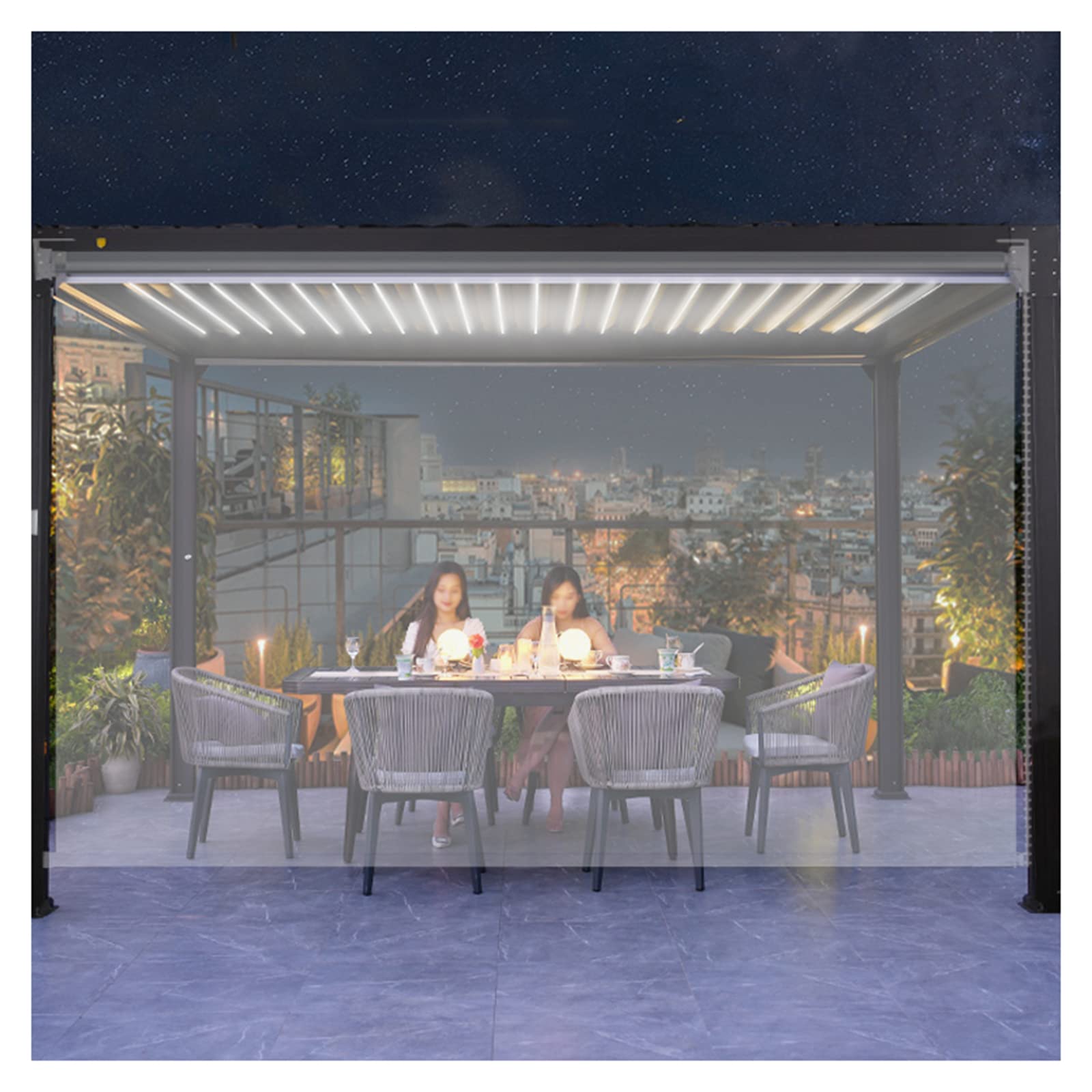 Zasłony rolkowe PVC z armaturą i łańcuchem,Zasłony rolkowe Zasłony zaciemniające na zewnątrz taras Altana Wodoodporne Przezroczyste,60x120cm/23.6x47.2in