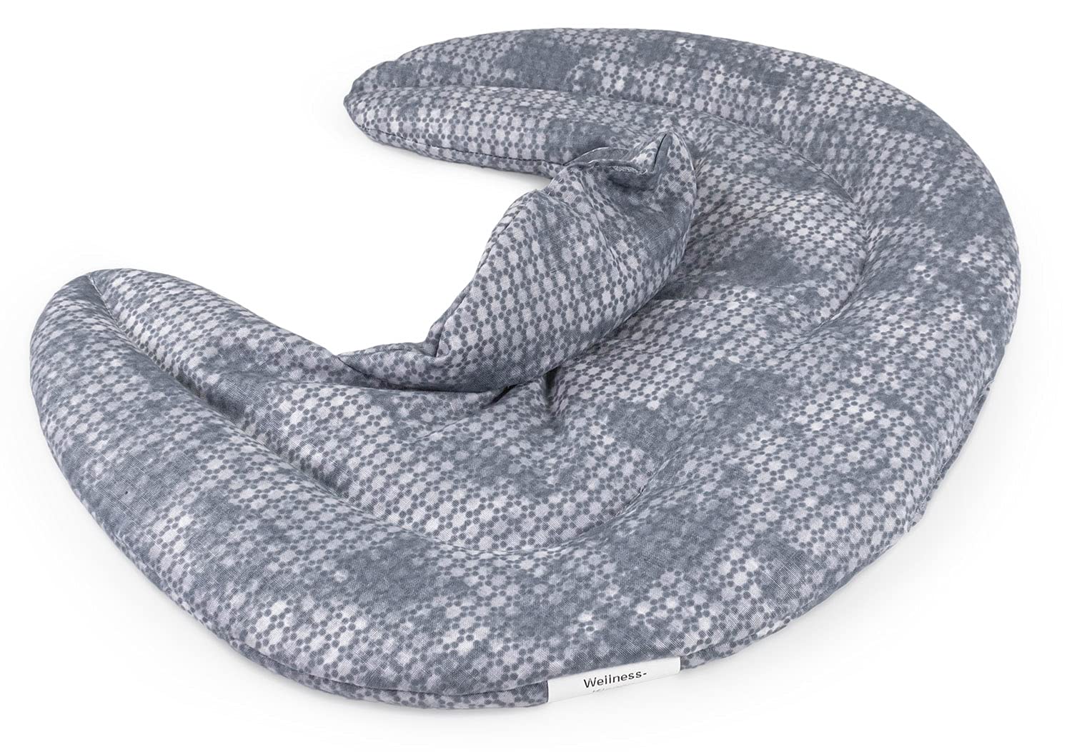Cuscino del collo con colletto alto, used look grigio blu. Cuscino con semi di farro, terapia calda e fredda per la nuca e la spalla