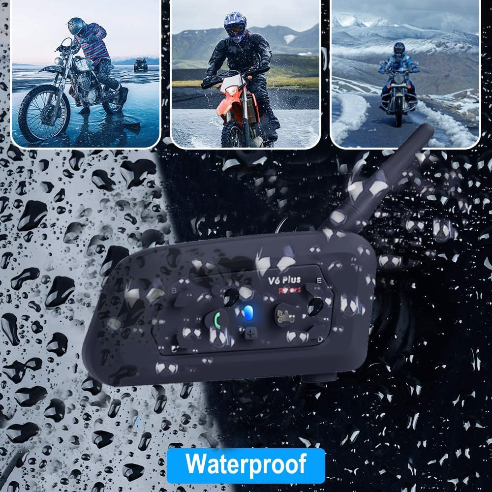 QSPORTPEAK V6 Plus Intercom Moto Bluetooth, Système de Communication 2 Voies pour Casque Moto, Kit Main Libre Audio Multitâche, Oreillette Moto, Interphone pour Moto Cross/ATV/Bicyclette