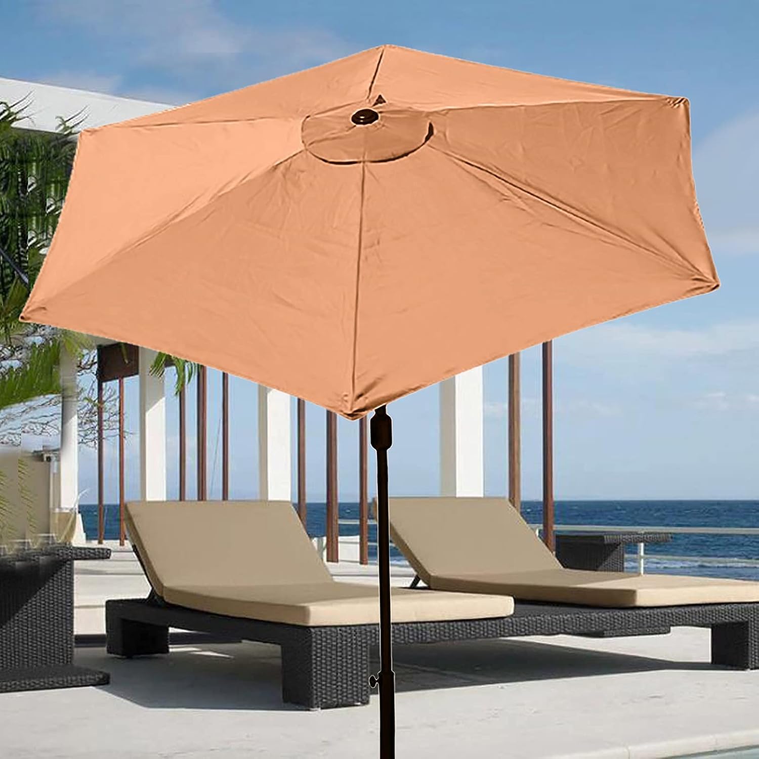 Cubierta de repuesto para sombrilla de jardín al aire libre, impermeable, protección UV, 3 m, 6 varillas, para patio, patio, color caqui