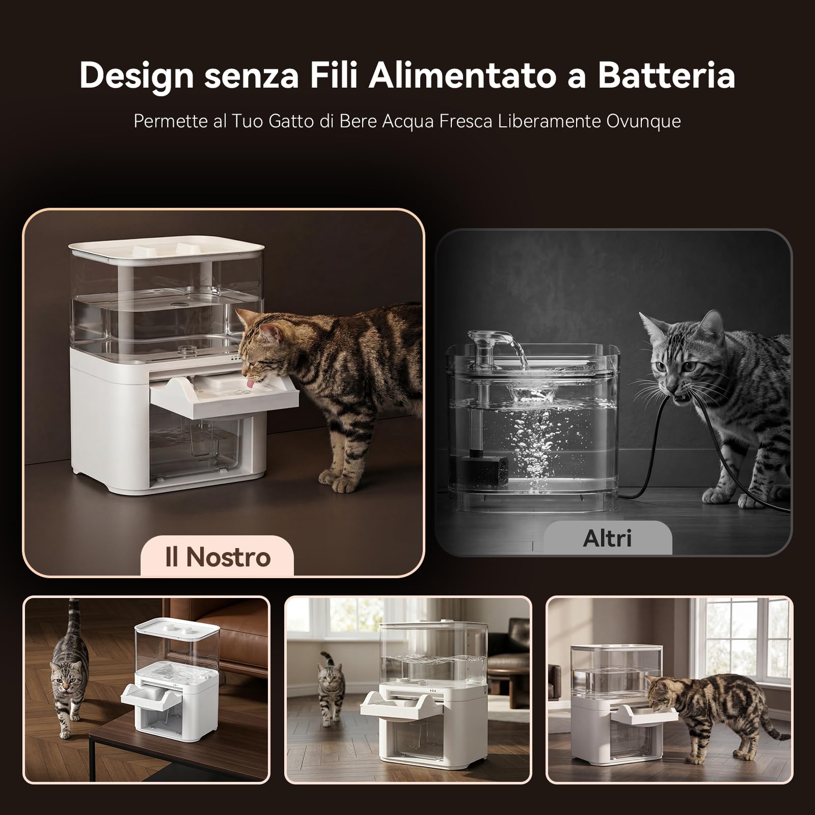 Redkey A10 Fontanella per Gatti senza Fili 4L Capacità, 4000mAh con Rilevamento a Infrarossi, senza Filtro, Separazione Acqua Pulita/Sporka, Silenziosa, Fontana Gatto con 2 Ciotole usa e Getta
