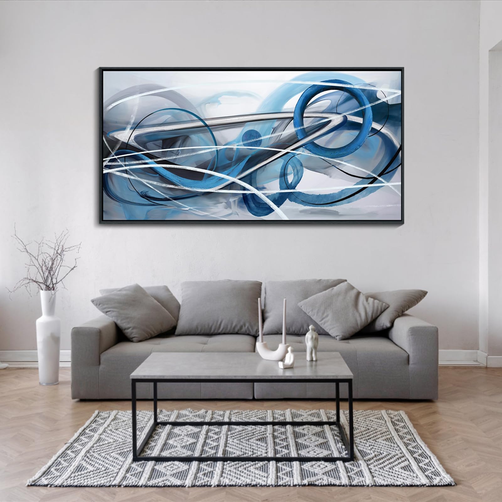YDYSUNE Large Blue and Gray Painting Wall Art White and