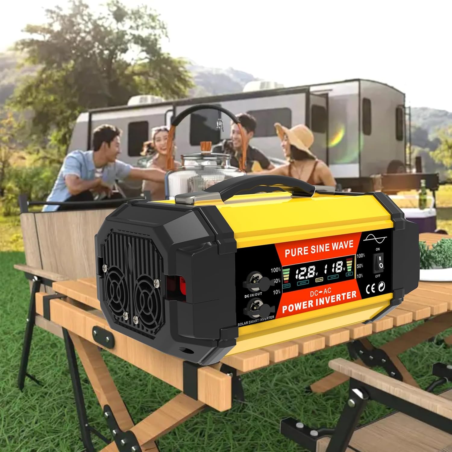 Pure Sine Wave Power Inverter 500W 12V to 110V, Suitable for Solar System, Home, Outdoor, RV & Camping, with 2 AC Outlets, 2 USB Ports, 2 Type-C Ports and 2 DC PV Ports 1000w