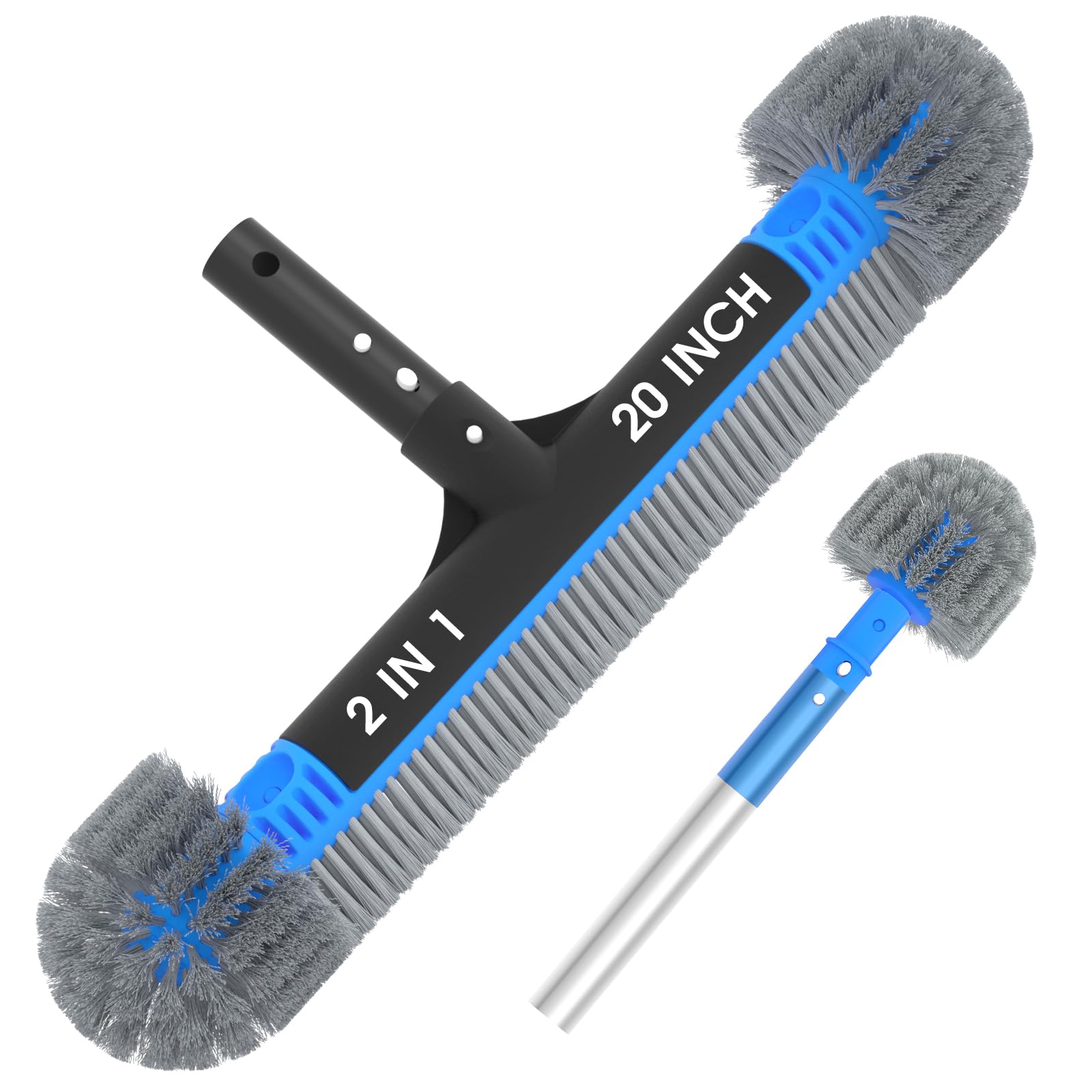 20'' 2 in 1 Pool Brush Head Cobweb Duster Heavy Duty Pool Cleaning Detachable Round Brush with EZ Clip & Wavy Nylon Bristles for Inground Pool & Above-Ground Pool (Without Pole)