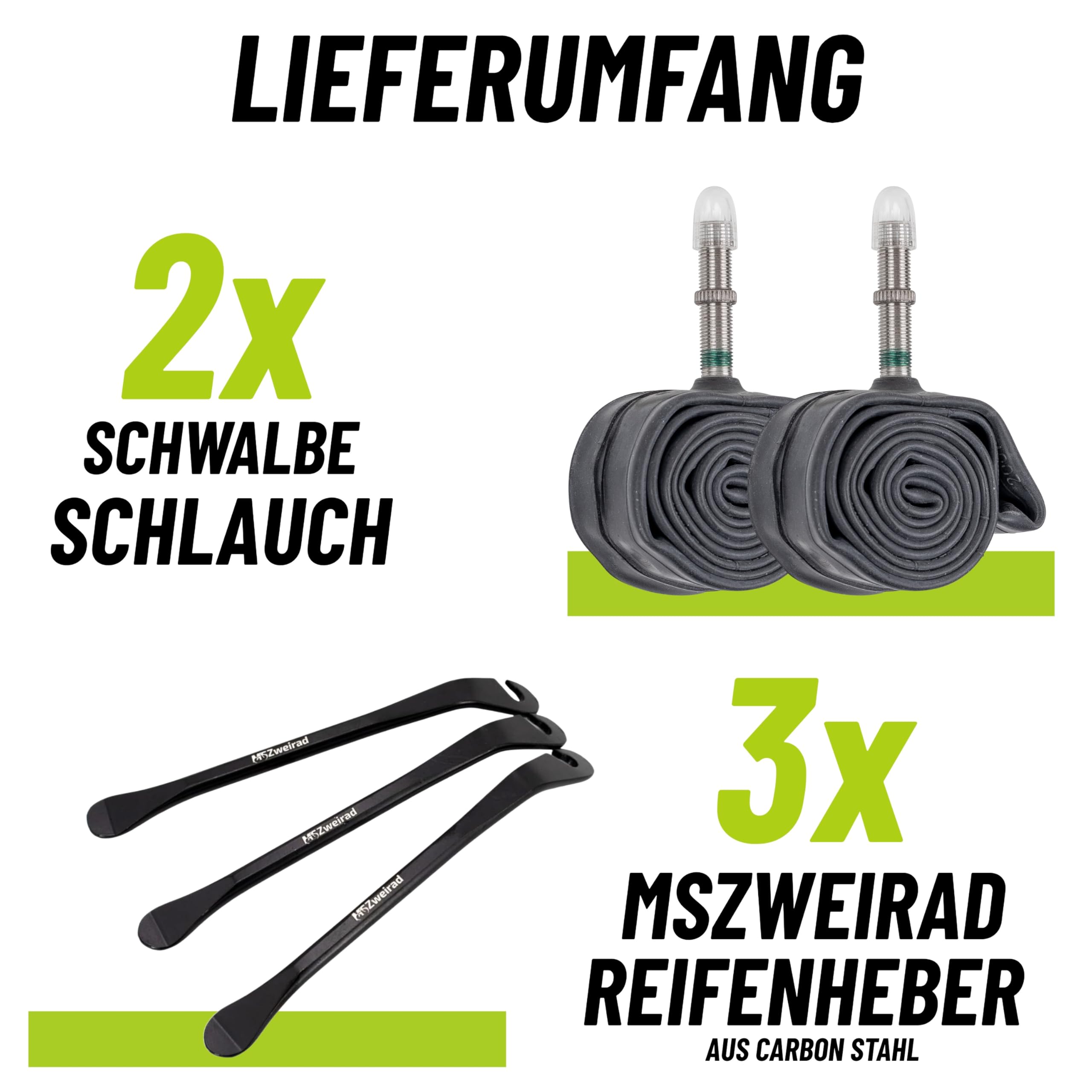 2er Set Schwalbe Fahrrad Schlauch AV17 40mm 28 Zoll (28/47-622/635) inklusive 3 MSZweirad Reifenheber