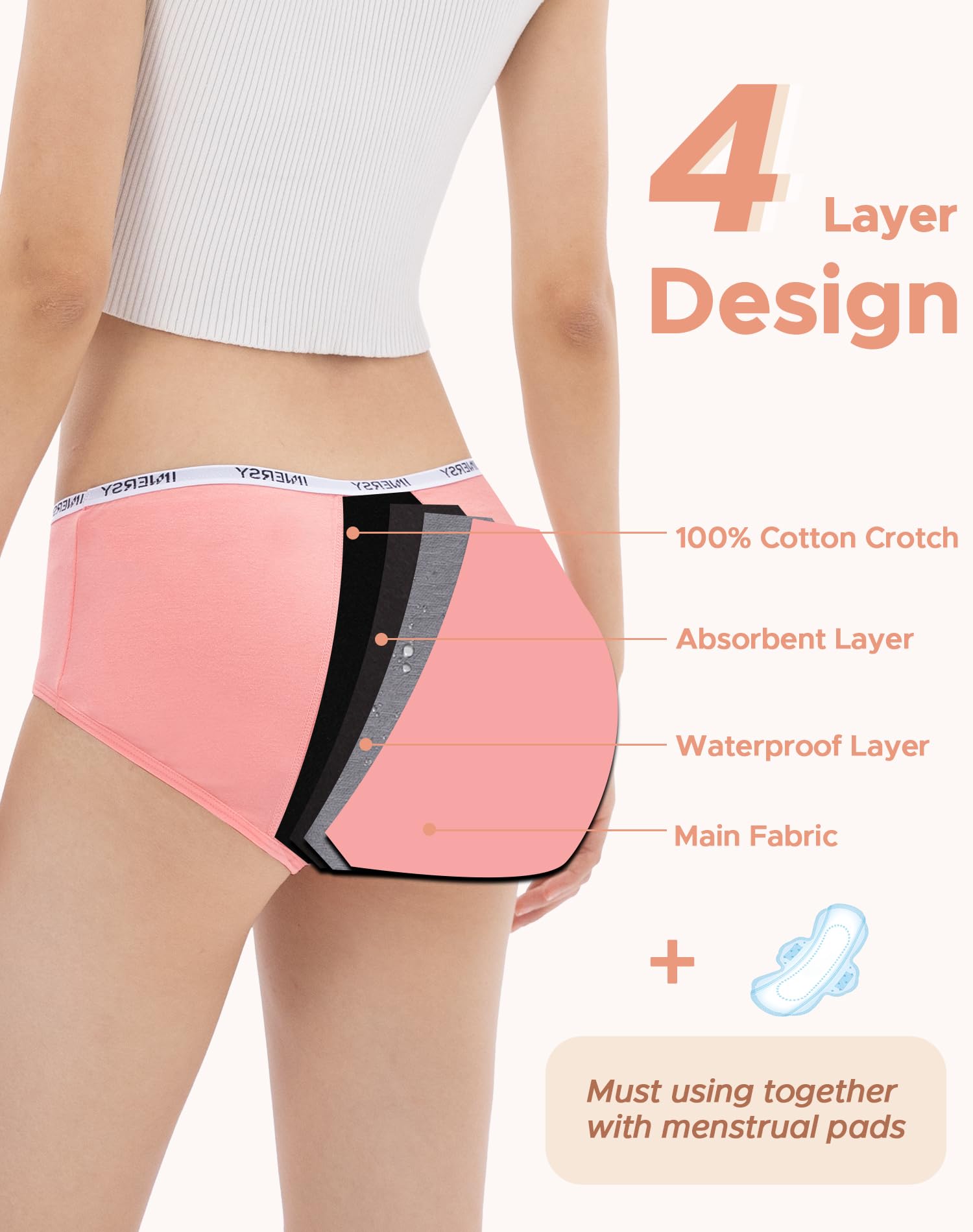 INNERSY Period Underwear for Teens Girls Cotton Menstrual Panties 3-Pack