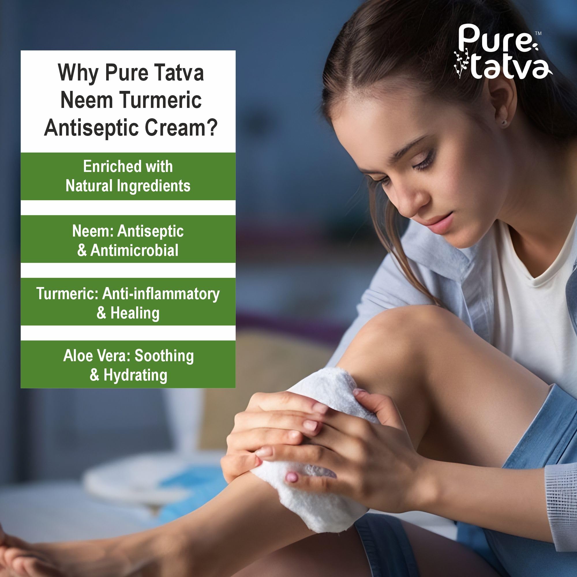 Pure Tatva Neem Turmeric Antiseptic Cream | Natural Wound Healing Cream with Aloe Vera | For Cuts, Burns, Rashes & Skin Irritation | Dermatologically Tested | Silicone, Paraben & Alcohol Free – 75g — Amazon image 4