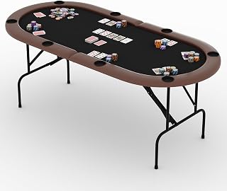 Garvee Pokertisch klappbar für 8 Personen, Ovaler Casinotisch 182x90cm mit 8 tiefen Getränkehaltern, Wasserfeste gepolsterte Armlehne, Profi-Filz Oberfläche für Poker, Blackjack & Kartenspiele, Braun