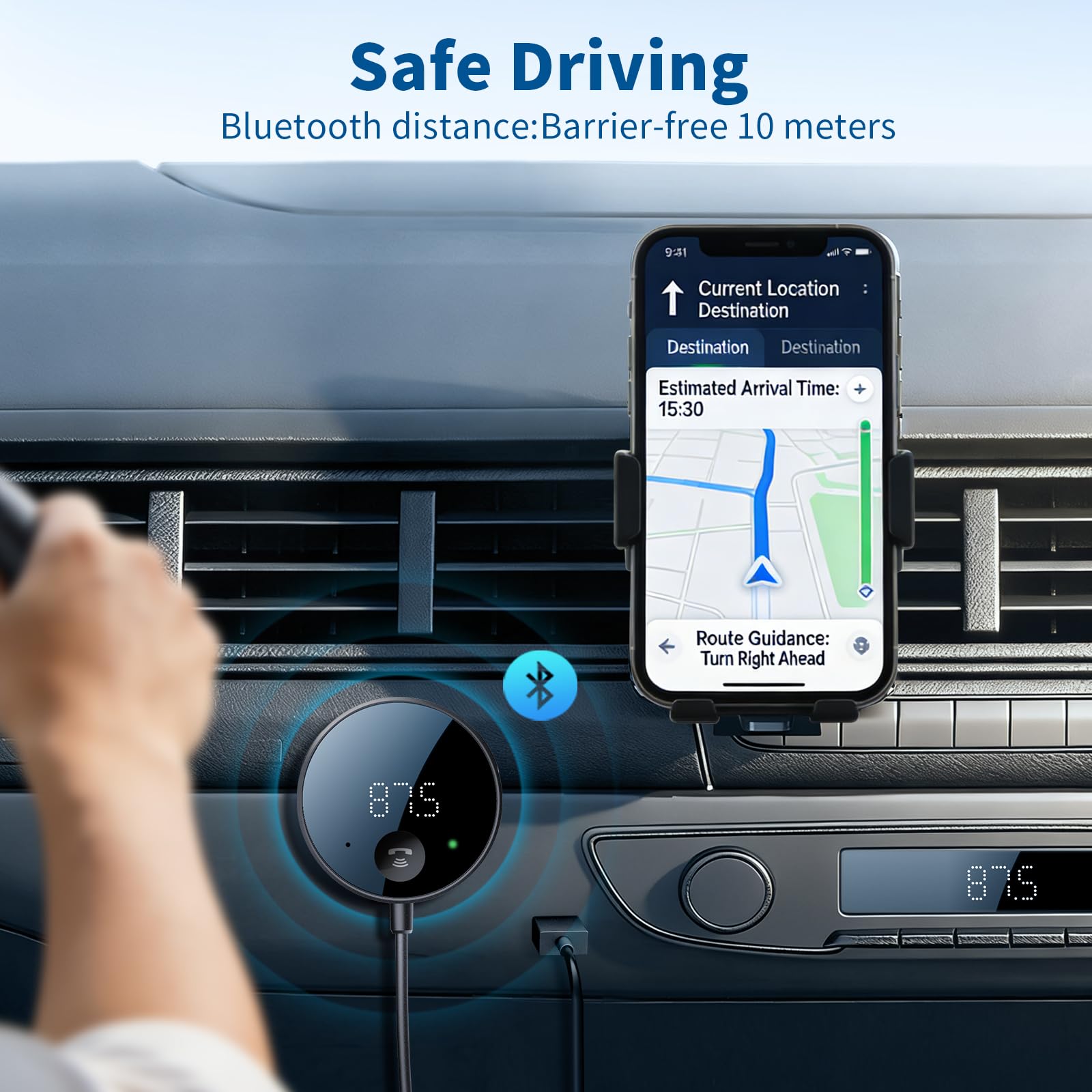 eppfun Trasmettitore FM & Ricevitore Bluetooth per auto con display a LED, supporto uscita AUX e riproduzione di musica con scheda microSD
