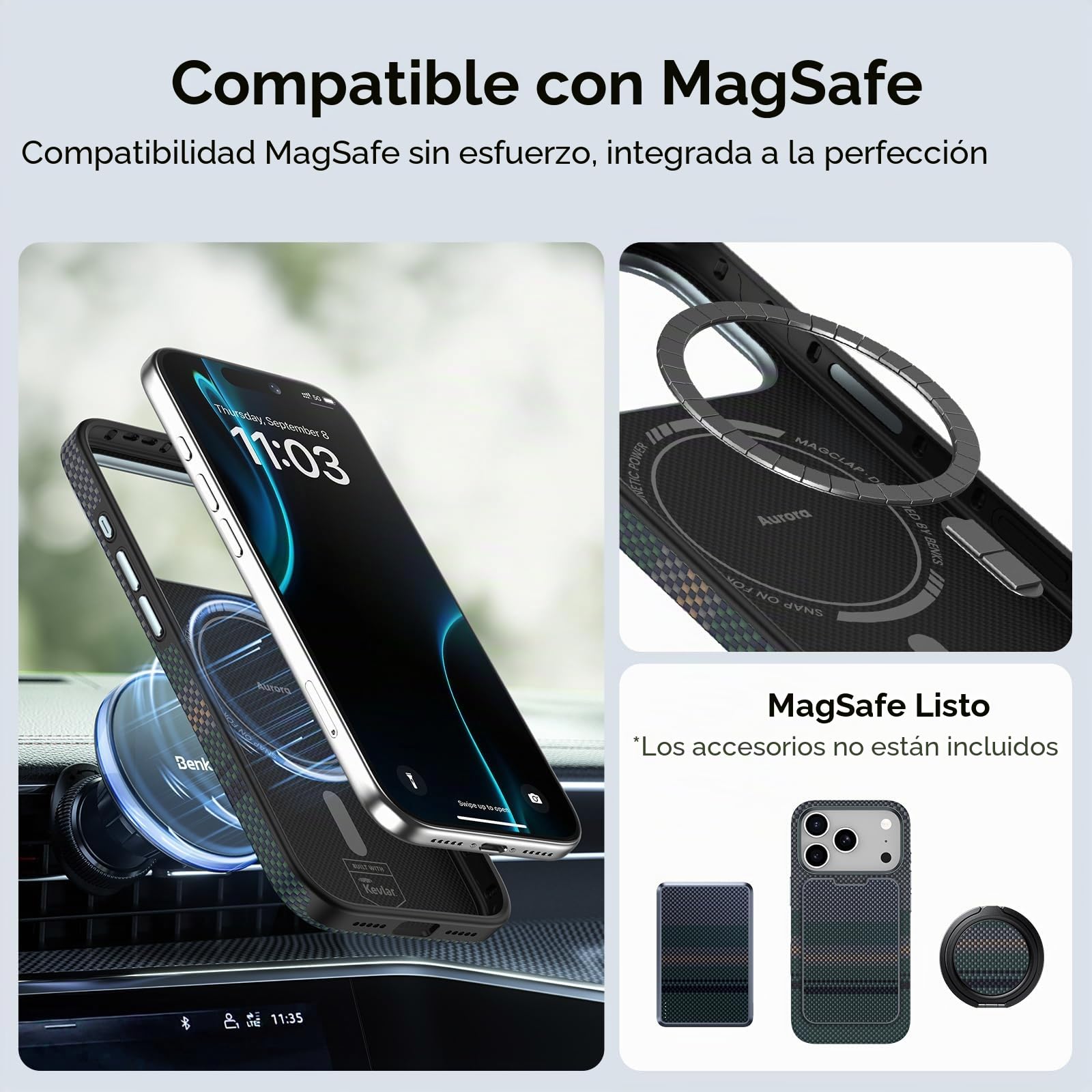 BENKS ArmorPro Aurora Funda para iPhone 17 Pro MAX con Control de Cámara, Compatible con MagSafe, Protección Militar y Antigolpes, Kevlar Fibra de Aramida 600D+1500D y TPU Magnética Carcasa