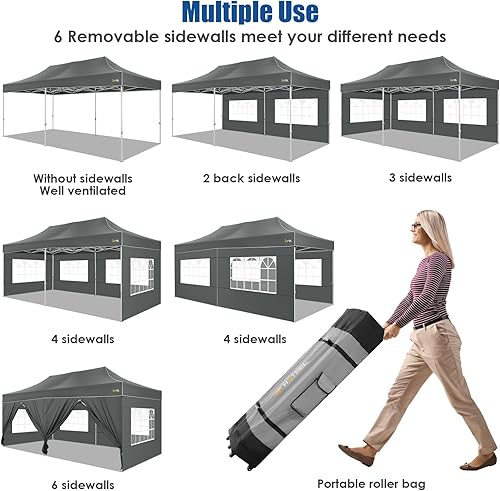 Miniatura 7 de HOTEEL Toldo de 10 x 20 pulgadas con paredes laterales, tiendas de campaña desplegable de 10 x 20 pulgadas para fiestas, tienda de campaña comercial