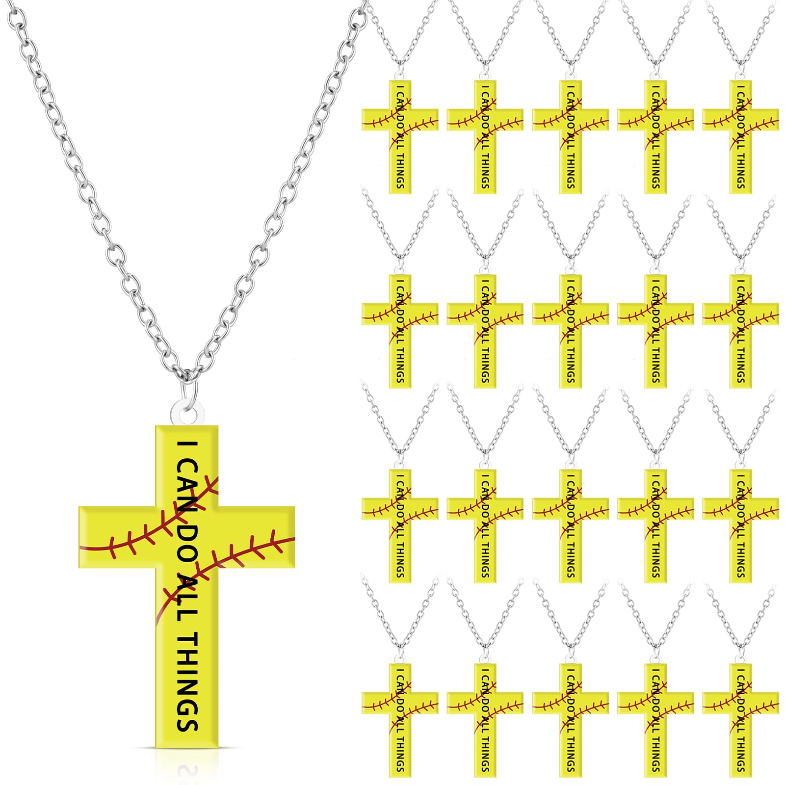 Kigeli 24 pezzi Softball Cross Sport Collana Gioielli Softball Catena Accessori ispiratori Fan Regalo per le Donne Accessori di squadra Softball Amanti Bomboniere