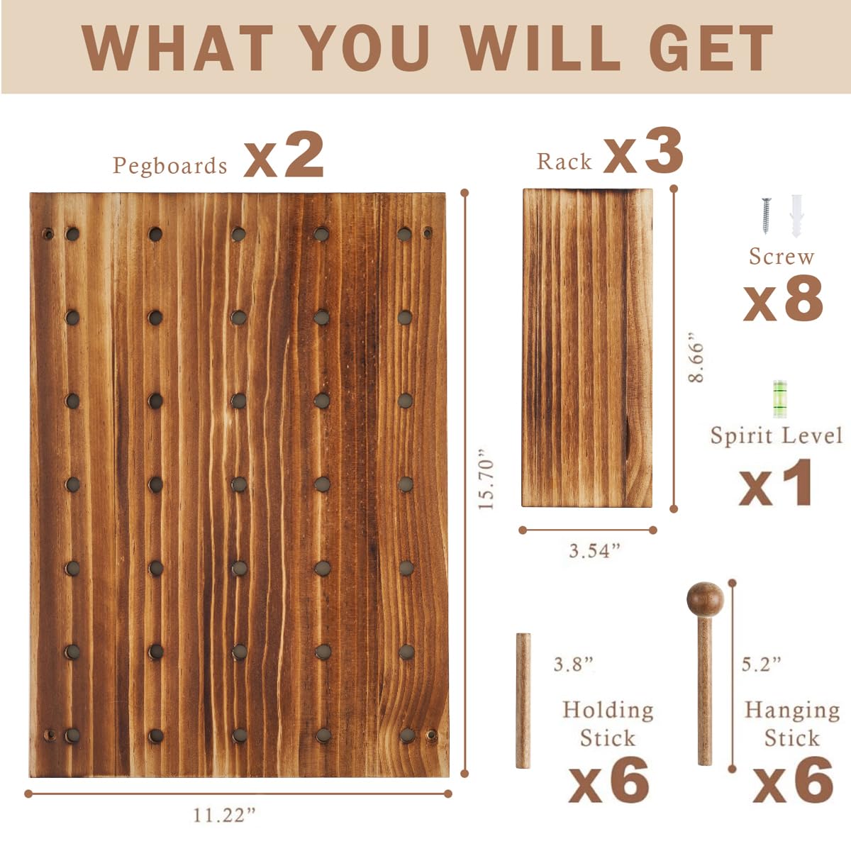socalsunny Wood Pegboard Combination Wall Organizer Kit, Wooden Display Pegboard Panel Kits for Bedroom, Study, Office, Bathroom, 2 Pieces Pegboards and 15 Accessories