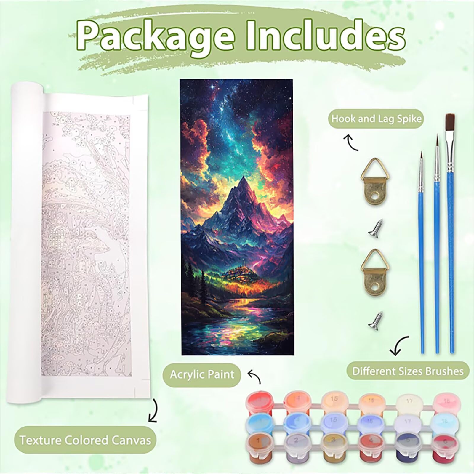 Malen Nach Zahlen 50x150cm Leinwand Farbe Malen Nach Zahlen Erwachsene mit Ohne Rahmen, DIY Kreativ Set für Erwachsene mit Pinseln und Acrylfarbe, Zimmer Deko Berg Landschaft Geschenk, P0M-755
