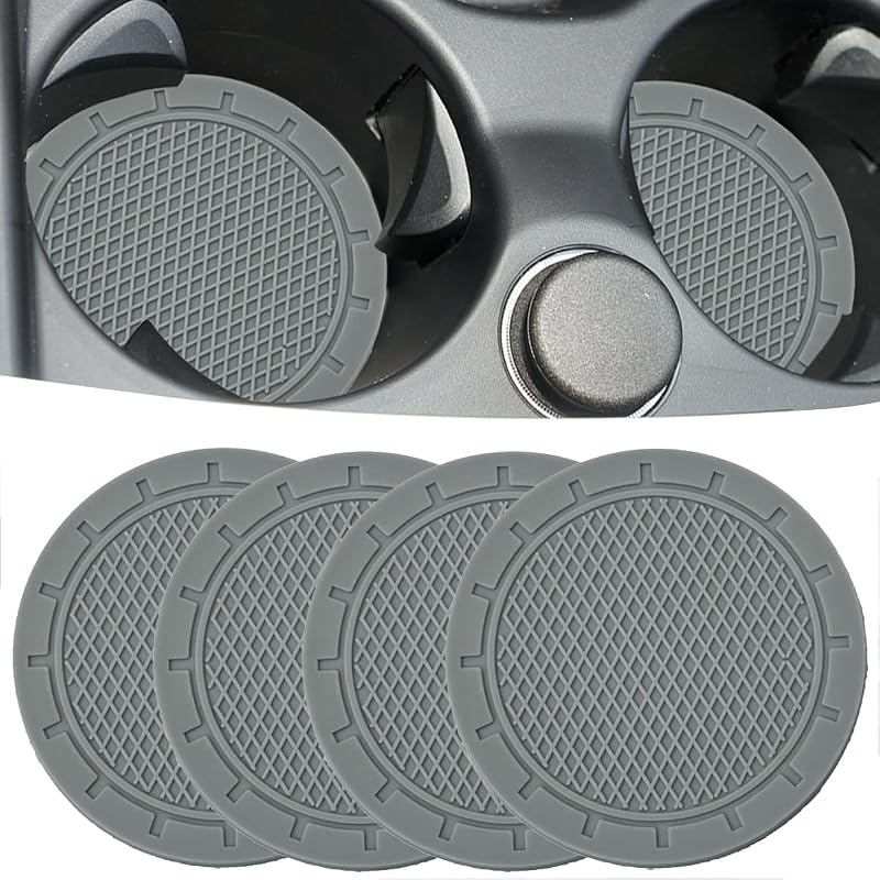 Kit com 4 Porta-Copos Redondos para Carro em Silicone Antiderrapante, Cinza, 6,99 cm, JUNAHAA