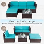 FDW 5 Pieces Outdoor Patio Furniture Sets Sectional Sofa Rattan Chair Wicker Conversation Set Outdoor Backyard Porch Poolside Balcony Garden Furniture with Coffee Table,Blue