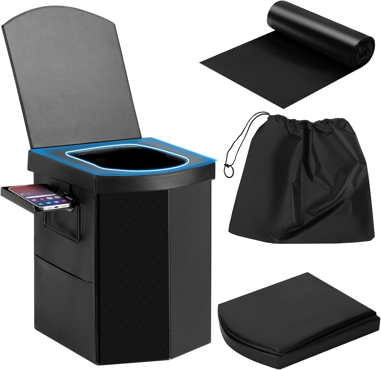 HYQWEPZ Portable Toilet for adultsXL, 16.5 inch Camping Toilet with Flap and Handbag Super Stool Portable Travel Floating Toilet, Mobile Toilet for Hiking, Traveling, Camping, car and Driver