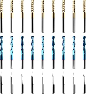 Genmitsu 30pcs End Mills CNC Router Bits, 1/8'' Shank, Including 2-Flute Nano Blue Coat Flat Nose End Mills, Corn-Shaped Titanium Coat CNC Bits & 30° V-Groove Engraving Bits, MC30B